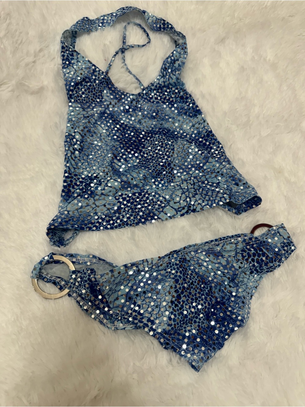 Small blue bikini Swimsuit festival rave outfit Y2K shorts low rise